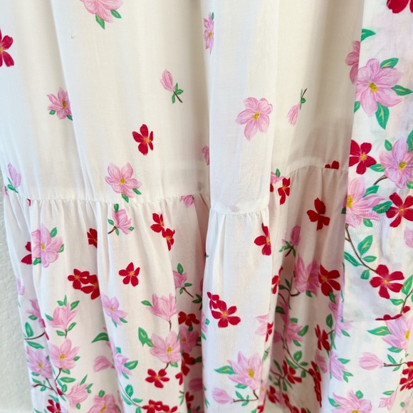 Draper James RSVP Floral Wrap Midi Dress Puff Sleeve White Pink Red M - Picture 9 of 9